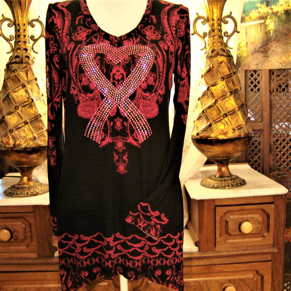 CRISTINA V womens Tunic crystal shirt black pink M